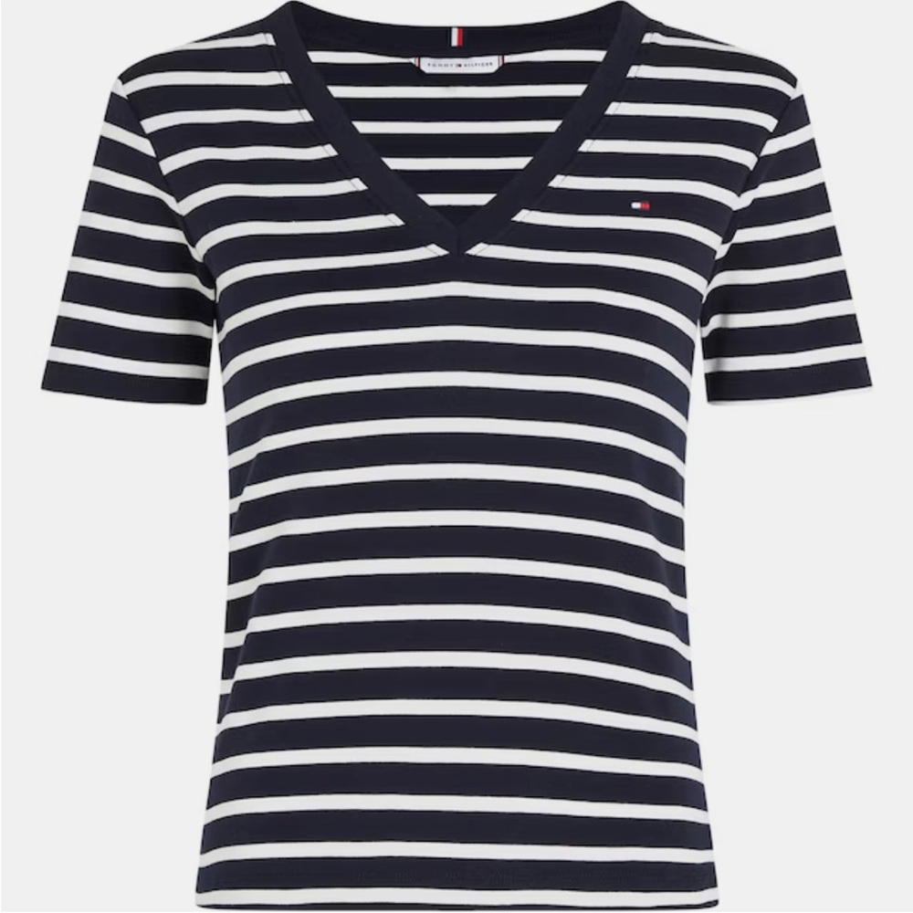 Tommy Hilfiger Women's Navy and White Striped Tee